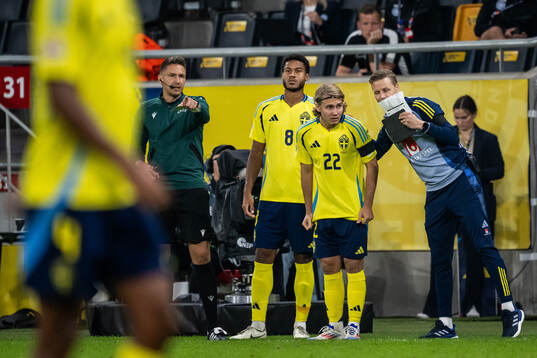 Jens Cajuste and Sebastian Nanasi of Sweden wait to be
