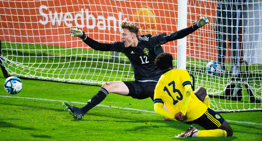 Sveriges målvakt Alexander Sandahl i U20 landskampen mellan Sverige och Danmark i Hässleholm 10 september 2024.