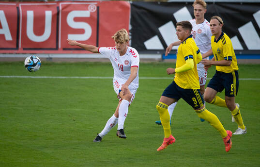 Danmarks Andreas Nibe i U20 landskampen mellan Sverige och Danmark i Hässleholm 10 september 2024.