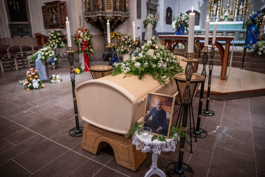 The coffin in Fryksände church ahead of the funeral of Sven-Göran Eriksson on September 13, 2024 in Torsby. 