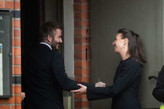 Former England player David Beckham with daughter of Sven-Göran Eriksson, Lina Eriksson ahead of the funeral of Sven-Göran Eriksson on September 13, 2024 in Torsby. 