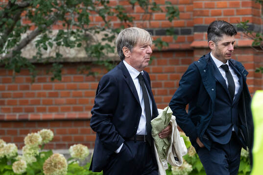 Former football player of IFK Göteborg Glenn Holm (L) arrive to the funeral of Sven-Göran Eriksson