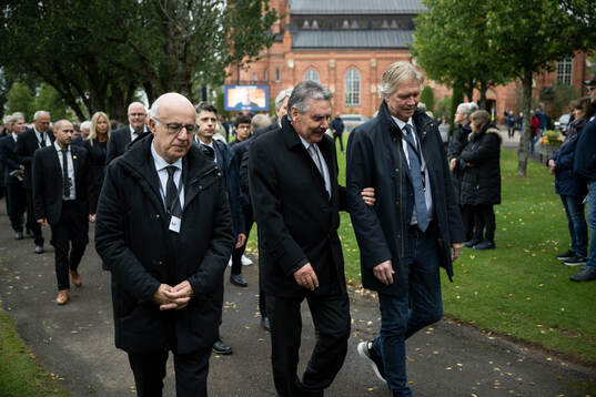 Portuguese football coach Antonio Jose Conceicao Oliveira, former assistant to Eriksson at Benfica, and Glenn Strömberg after the funeral of Sven-Göran Eriksson on September 13, 2024 in Torsby. 
