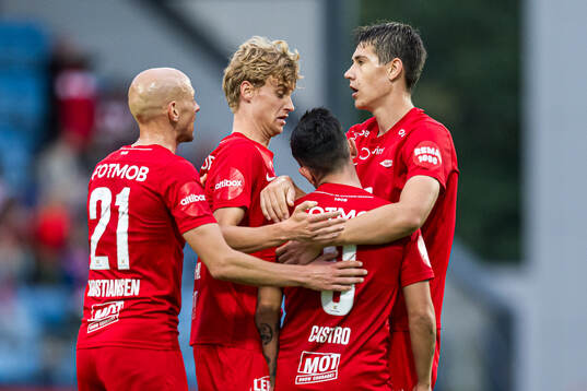 Niklas Fernando Castro of Brann celebrates after scoring the 2-2 goal