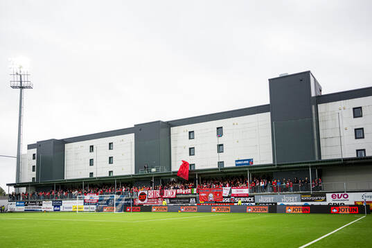 Spectators in the stands ahead of the Eliteserien match between Sandefjord and Brann on September 15, 2024 in Sandefjord. 