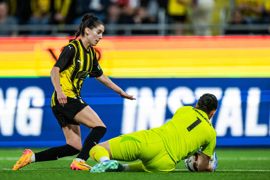 Clarissa Larisey of Häcken and goalkeeper Manuela
