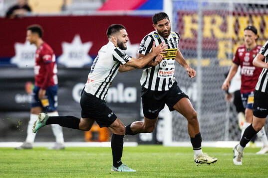 Landskronas Edi Sylisufaj och Rassa Rahmani jublar efter 1-1