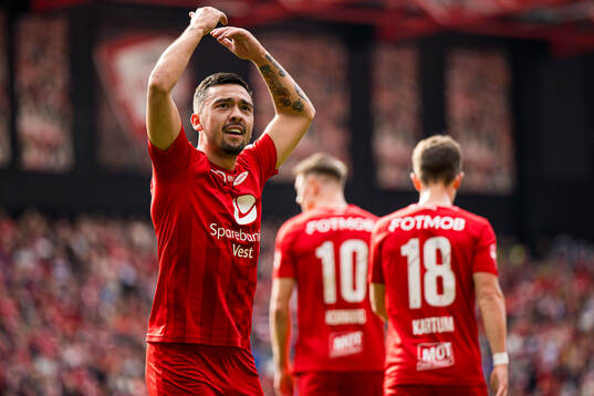 Niklas Fernando Castro of Brann celebrates after scoring the 1-0 goal