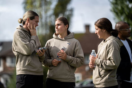 Goalkeeper Jennifer Falk, Hanna Wijk and Ruby Grant