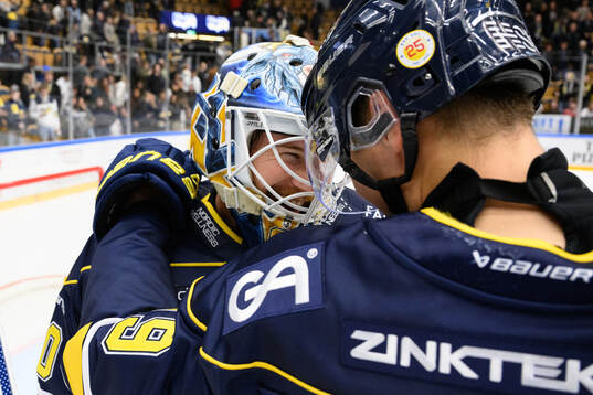 HV71s målvakt Hugo Alnefelt jublar