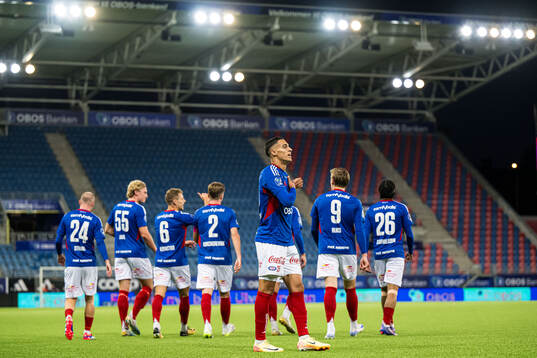 Jones El-Abdellaoui of Vålerenga celebrates after scoring the 1-0 goal