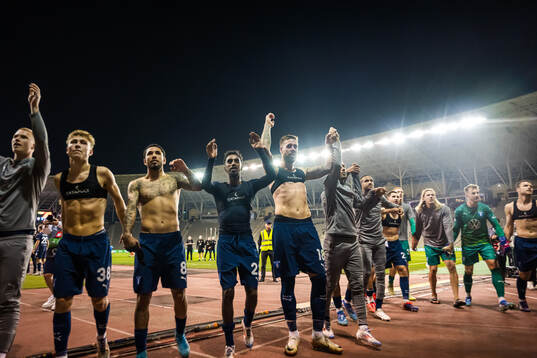 Hugo Bolin and Pontus Jansson of Malmö FF celebrate with teammates