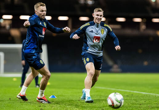 assistant coach Sebastian Larsson and Emil Krafth of the