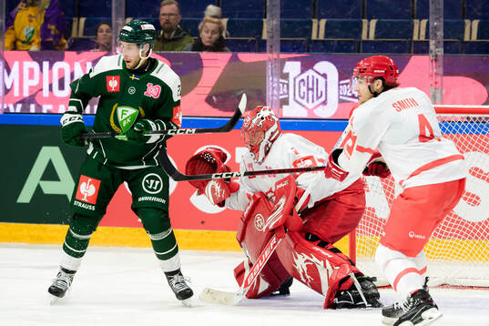 Per Åslund of Färjestad  and goaltender Marek Mazanec and