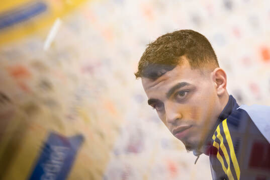 Yasin Ayari of the Swedish men’s national football team in a mixed zone