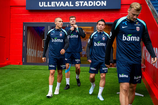 Leo Skiri Østigård, Alexander Sørloth and Patrick Berg of the Norwegian national football team