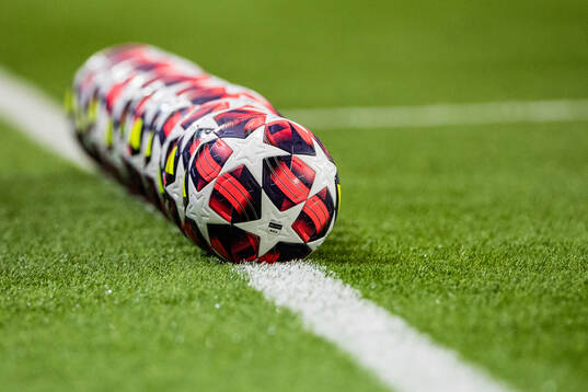 Footballs ahead of the UEFA Women's Champions League football match between Hammarby and St Pölten on October 9, 2024 in Stockholm. 