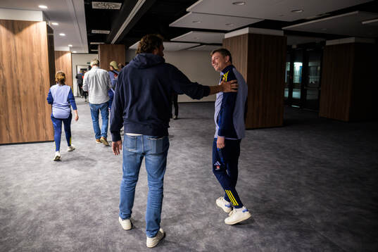 Former football player Johan Elmander and head coach Jon