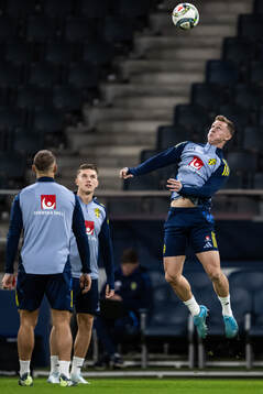 Viktor Gyökeres and Emil Krafth of the Swedish men's