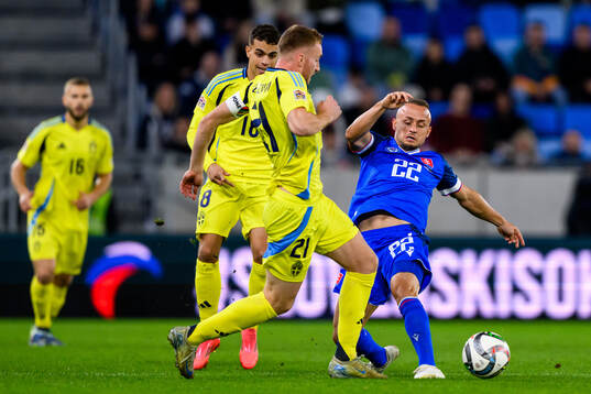 Yasin Ayari and Dejan Kulusevski of Sweden against