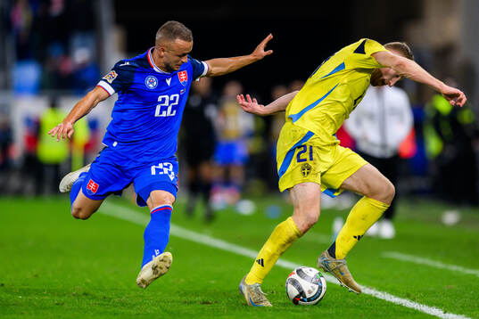 Stanislav Lobotka of Slovakia and Dejan Kulusevski of Sweden