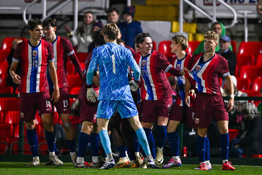 Mathias Fjørtoft Løvik of Norway celebrates after 1-1