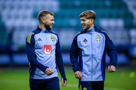 Jesper Karlström and Anton Salétros of the Swedish men's national football team