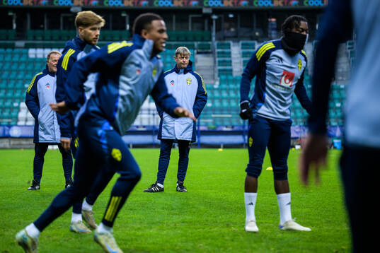 Assistant coach Remy Reijnierse and head coach Jon Dahl Tomasson of the Swedish men's national football team