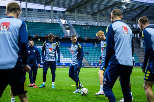 Victor Nilsson Lindelöf, Gabriel Gudmundsson and Hugo Larsson of the Swedish men's national football team