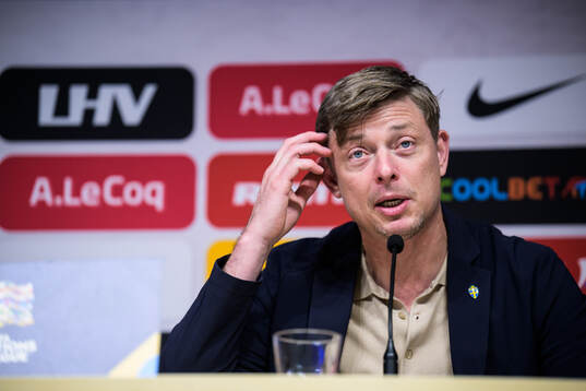 Head coach Jon Dahl Tomasson of Sweden at a press conference