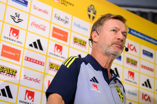Head coach Peter Gerhardsson of the Swedish women's national football team at a press conference