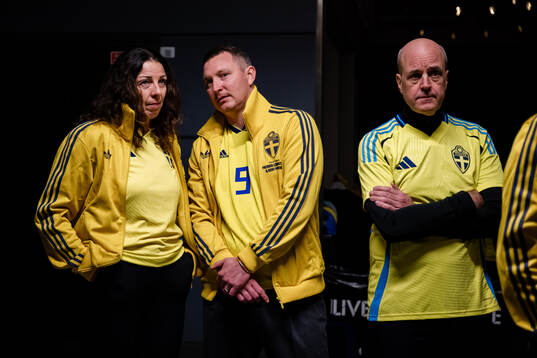 General secretary Andrea Möllerberg, Head of football Kim Källström and President Fredrik Reinfeldt of the Swedish Football Association