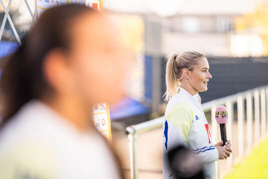 Amanda Nildén of the Swedish women's national football team is interviewed