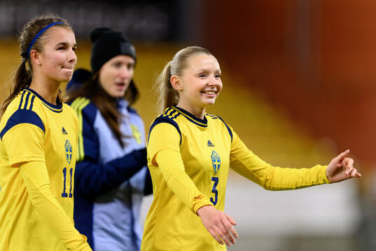 Thelma Person Welin and Anna Svanberg of Sweden celebrate