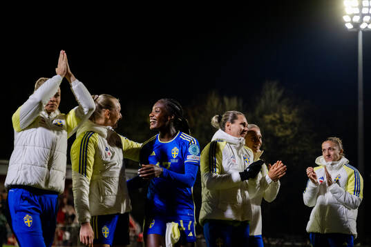 Stina Blackstenius and Evelyn Ijeh of Sweden celebrate