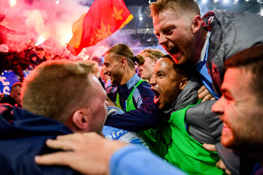 Malmö FFs Martin Olsson och Anders Christiansen jublar