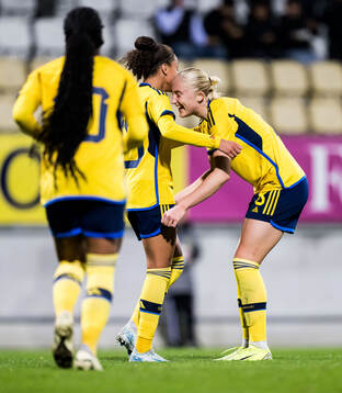 Felicia Schröder and Wilma Leidhammar of Sweden celebrates after 1-0