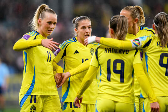 Stina Blackstenius and Filippa Angeldahl of Sweden celebrate