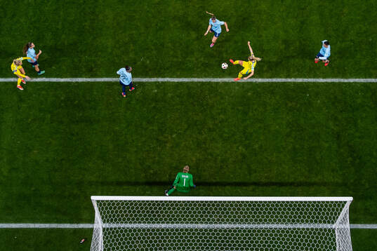 Rebecka Blomqvist of Sweden scores 8-0 behind goalkeeper