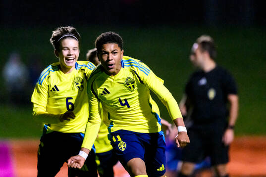 Ludwig Arvidsson and Elliot Mahama Appring of Sweden celebrate after the 1-0 goal