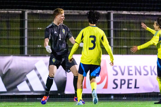 Goalkeeper Svante Stangenberg of Sweden celebrates