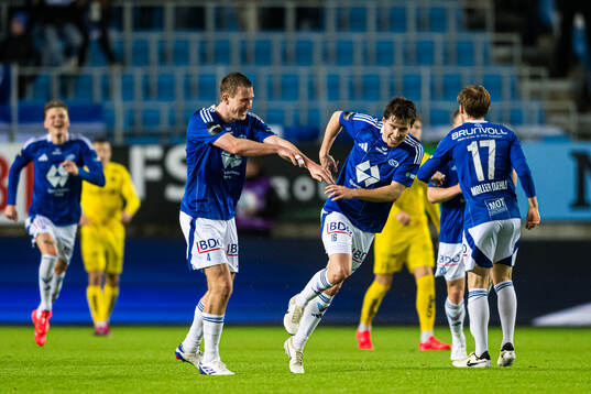 Emil Varhaugvik Breivik of Molde celebrates after scoring the 3-3 goal