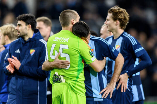 Goalkeeper Oscar Jansson and Besard Sabovic celebrate