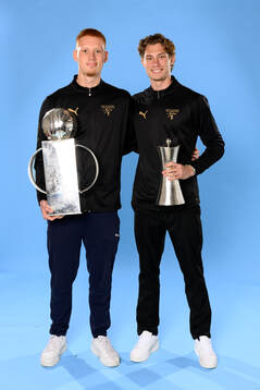 Malmö FFs målvakt Joakim Persson och William Nieroth Lundgren poserar för ett porträtt