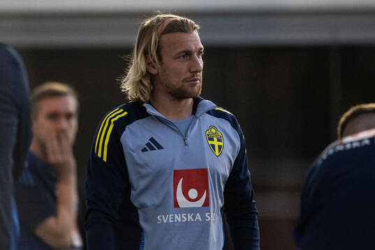 Emil Forsberg of the Swedish men's football national team at a training session