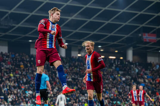 Jens Petter Hauge of Norway celebrates after scoring 1-4