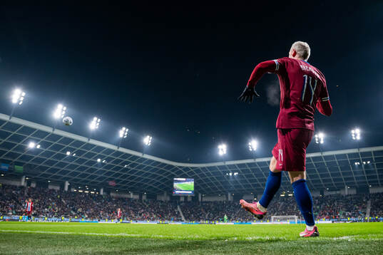 Julian Ryerson of Norway takes a corner kick