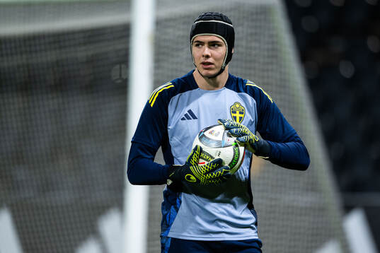Goalkeeper Jacob Widell Zetterström of the Swedish men's football national team at a training session