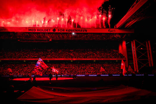 Fireworks at Parken Stadium ahead of the Nations League football match between Denmark and Spain on November 15, 2024 in Copenhagen. 