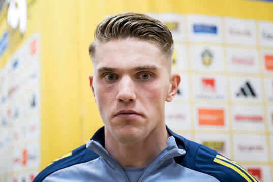 Viktor Gyökeres of Sweden in the mixed zone